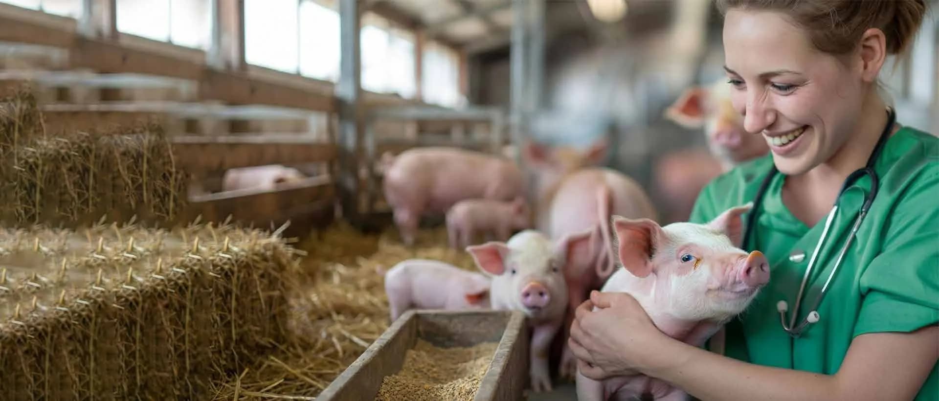 Master Vet professional holding a piglet